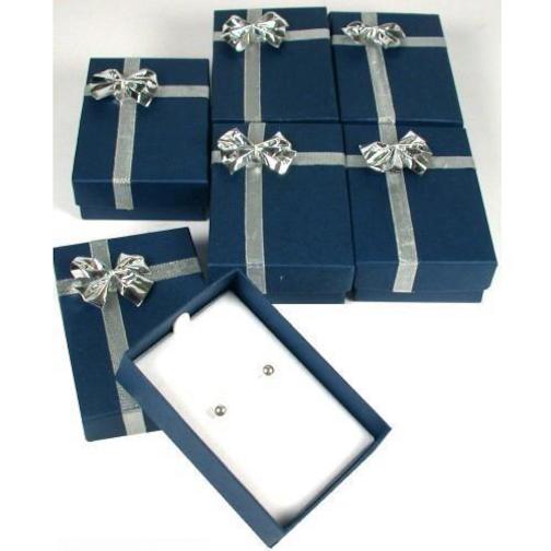 6 Bow Tie Earring Gift Boxes Blue Silver Jewelry Box