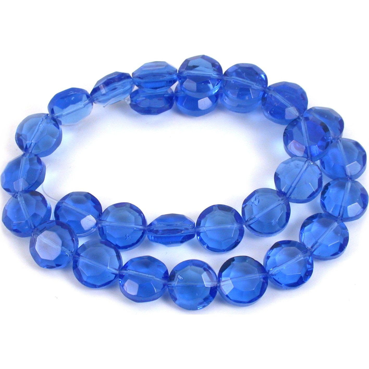 Coin Faceted Fire Polished Chinese Crystal Beads Sapphire 12mm 1 Strand