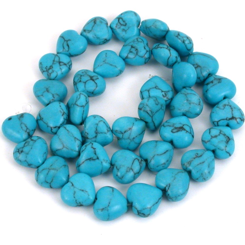 Turquoise Matrix Synthetic Heart Beads 11mm 1 Strand