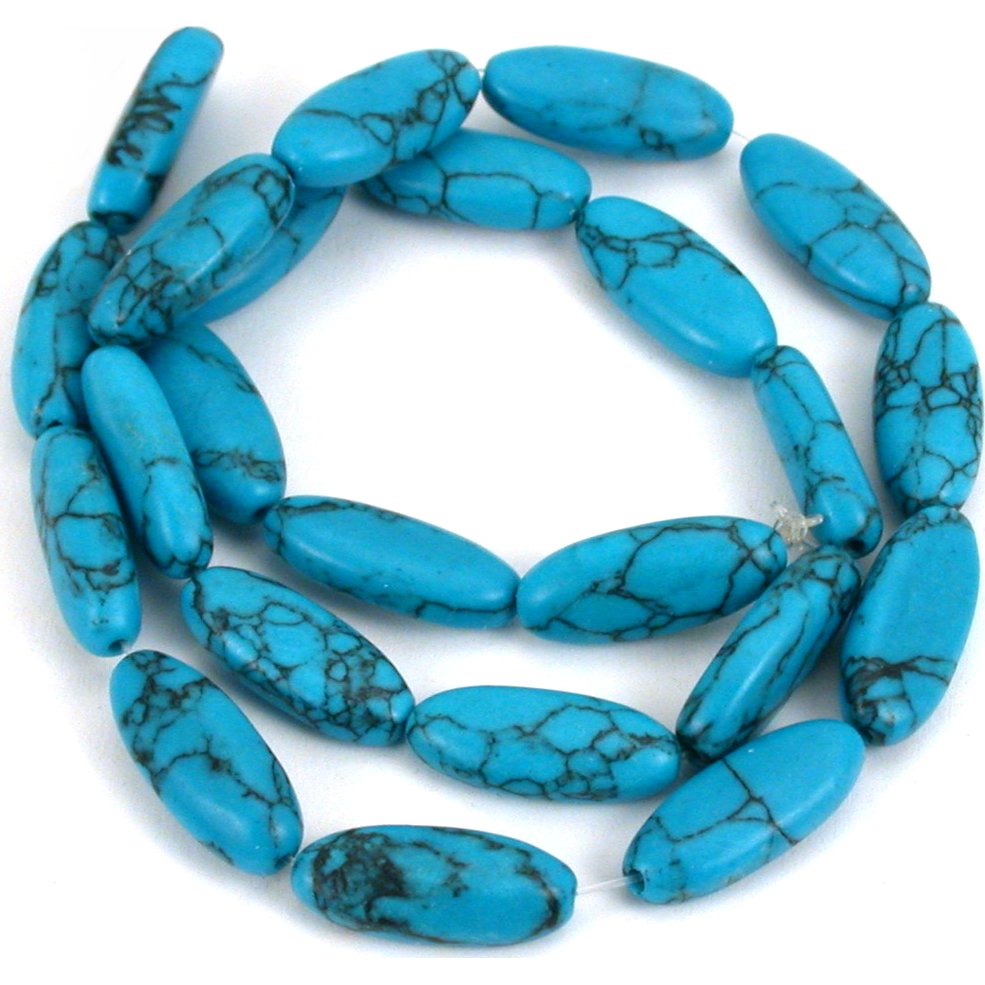 Turquoise Matrix Synthetic Flat Oval Beads 17.5mm 1 Strand