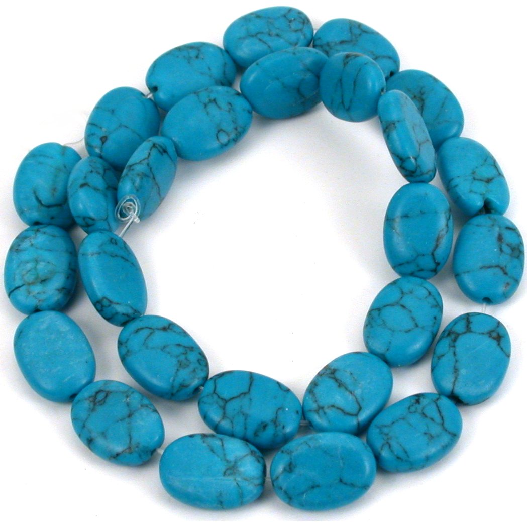 Turquoise Matrix Synthetic Flat Oval Beads 14mm 1 Strand
