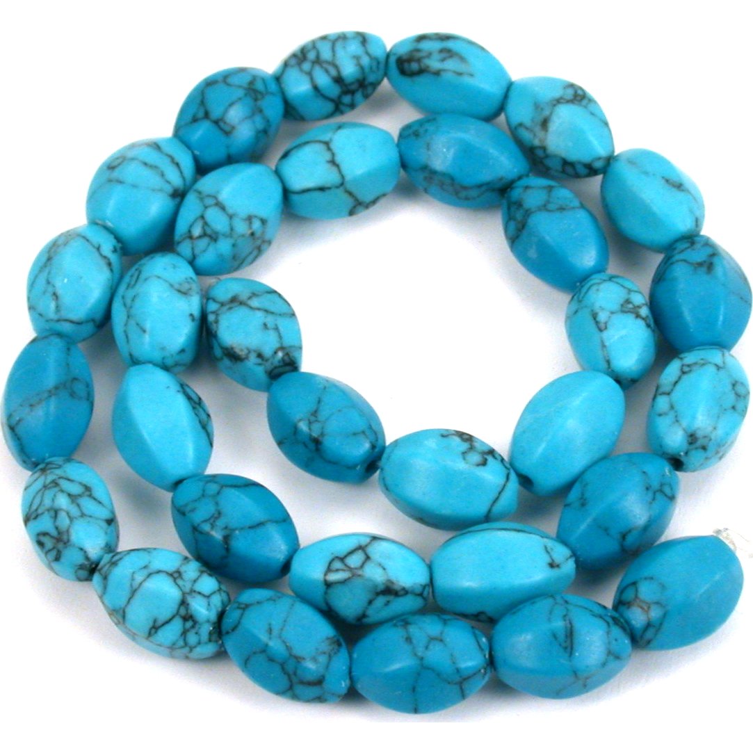 Turquoise Matrix Synthetic Rice Faceted Beads 12mm 1 Strand