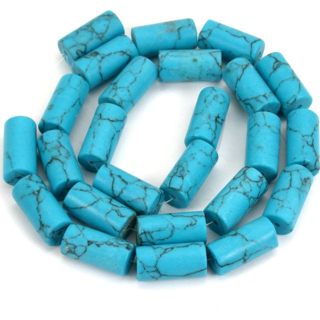 Turquoise Matrix Synthetic Tube Beads 16mm 1 Strand
