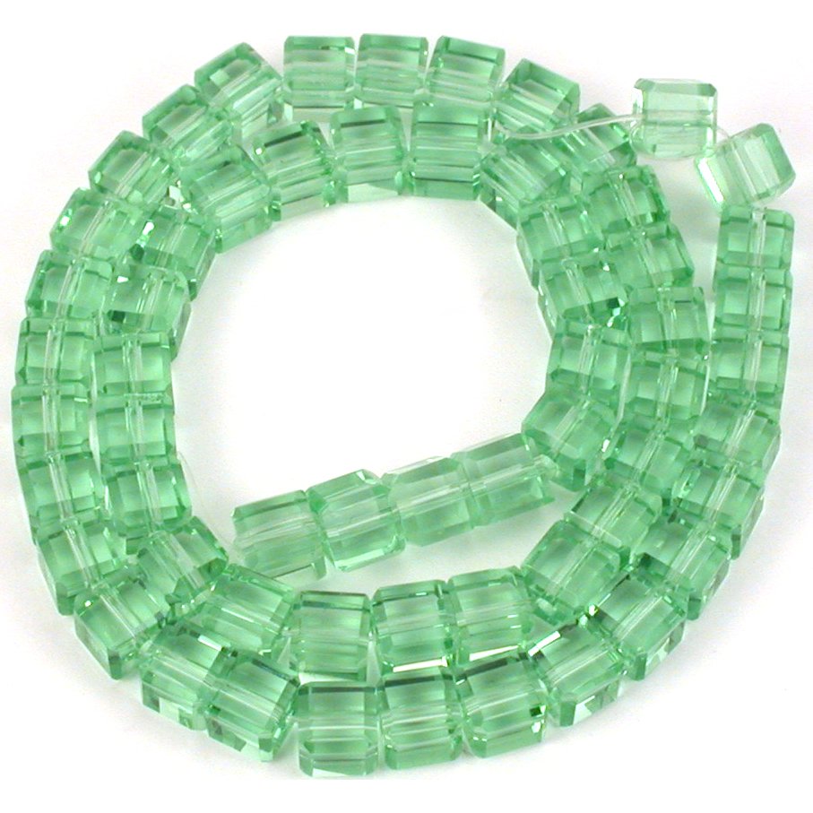 Cube Faceted Glass Beads Light Green 6mm 1 Strand