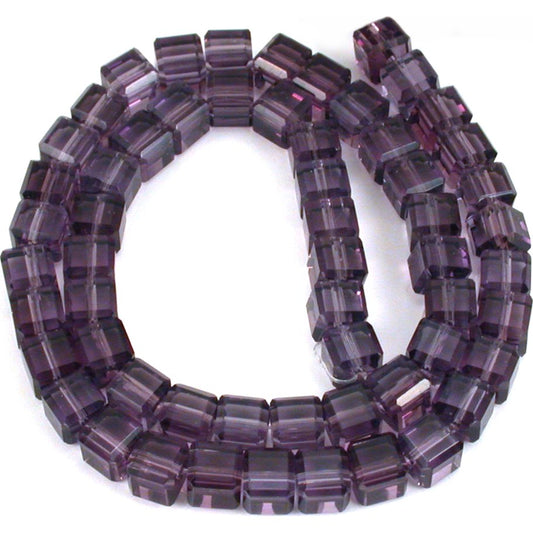 Cube Faceted Glass Beads Amethyst 6mm 1 Strand