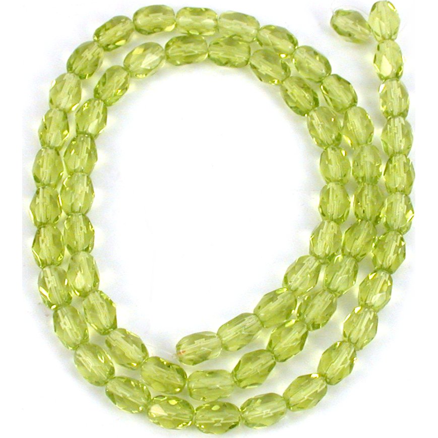 Oval Faceted Glass Green Beads 4x5.5mm 1 Strand