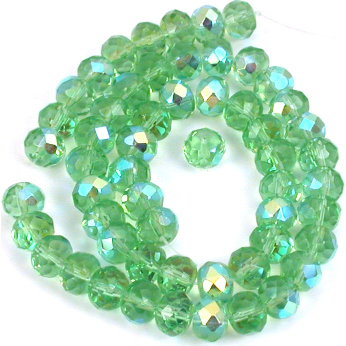 Rondelle Faceted Glass Beads Green AB 8mm 1 Strand
