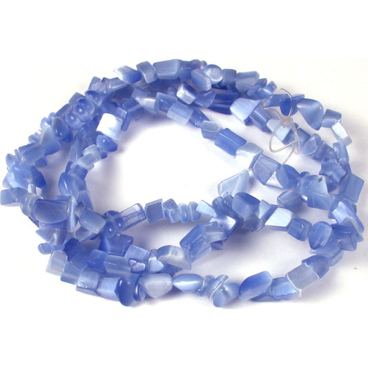 Cats Eye Chip Beads Blue 34" Strand