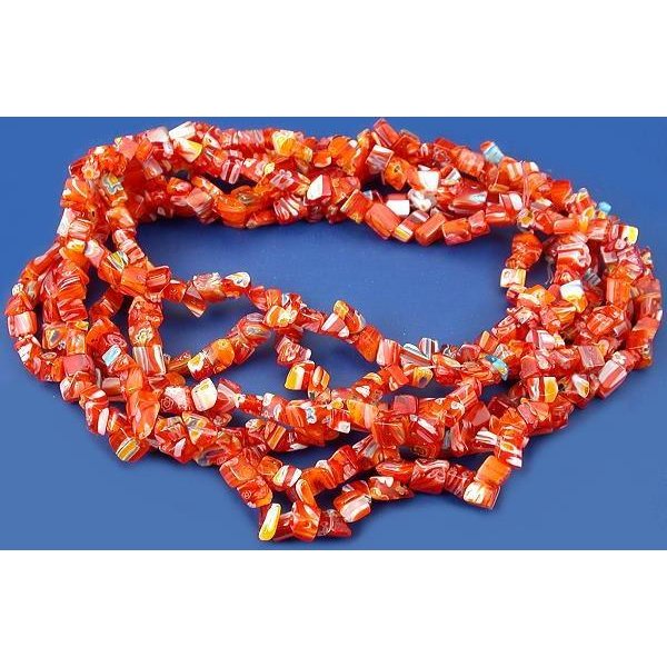 Millefiori Glass Chip Beads Red 34" Strand