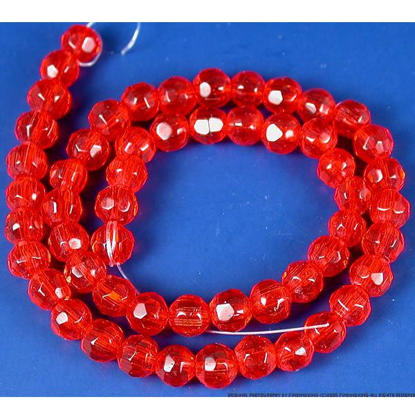 Round Faceted Glass Beads Red 6mm 12" Strand