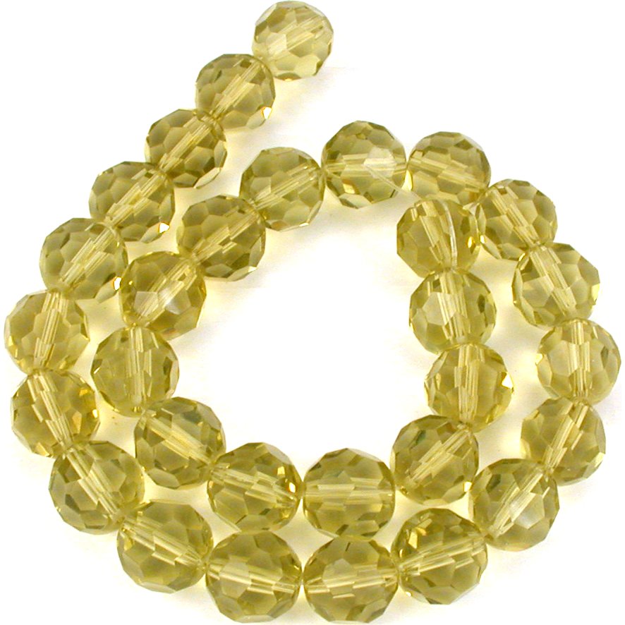 Round Faceted Glass Beads Yellow 12mm 1 Strand