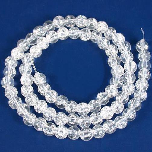 Round Crackle Glass Beads Clear 6mm 1 Strand
