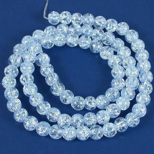 Round Crackle Glass Beads Blue 6mm 1 Strand