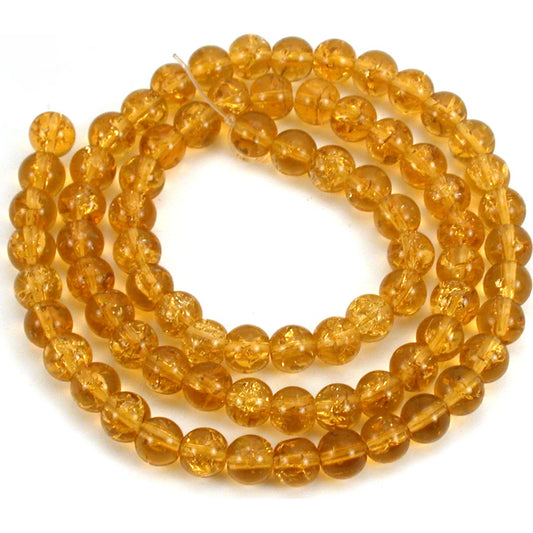 Round Crackle Glass Beads Topaz 6mm 1 Strand