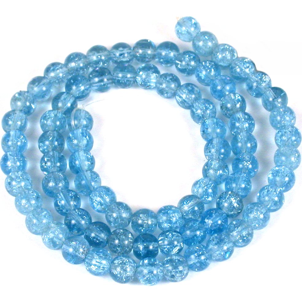 Round Crackle Glass Beads Aqua Blue 6mm 1 Strand