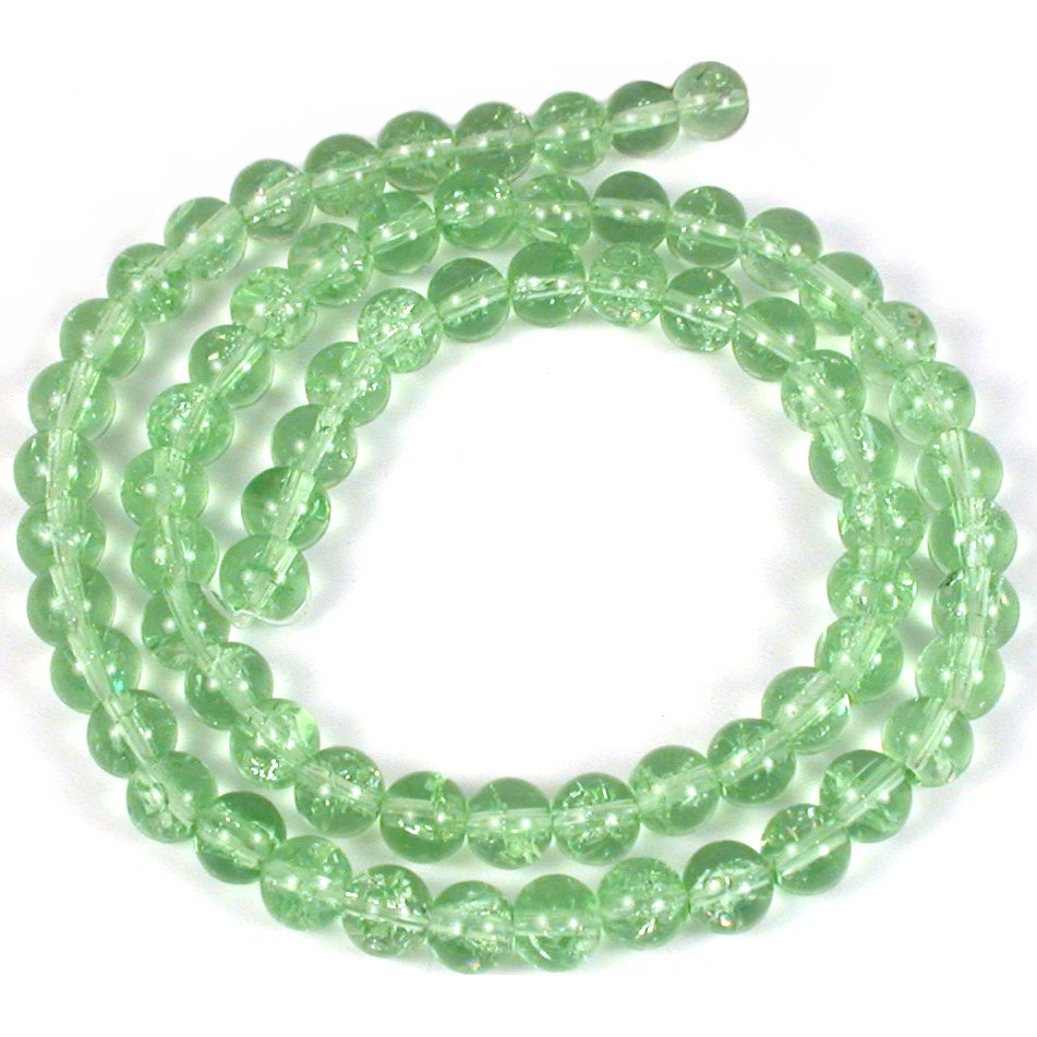 Round Crackle Glass Beads Green 6mm 1 Strand