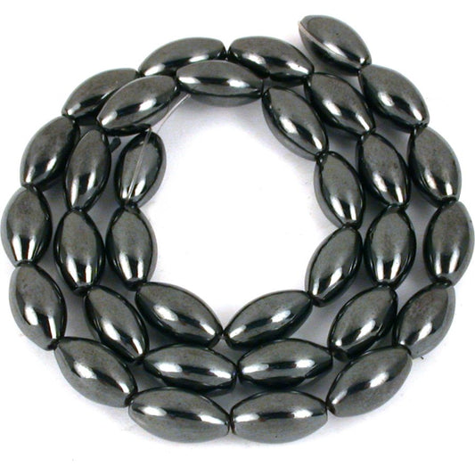 Hematite Rice Faceted Beads 6.5x12mm 15" Strand
