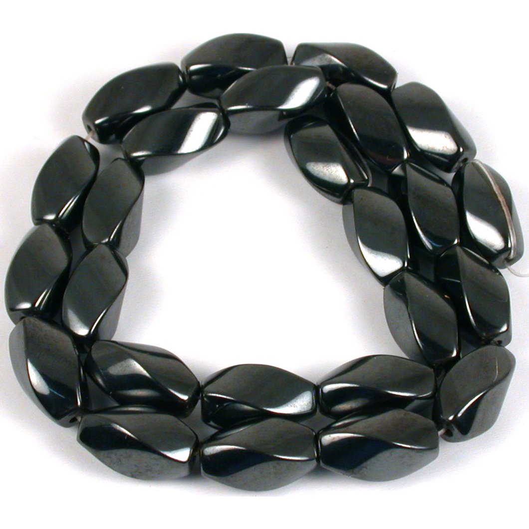 Hematite Twisted Beads 15.5mm 15" Strand