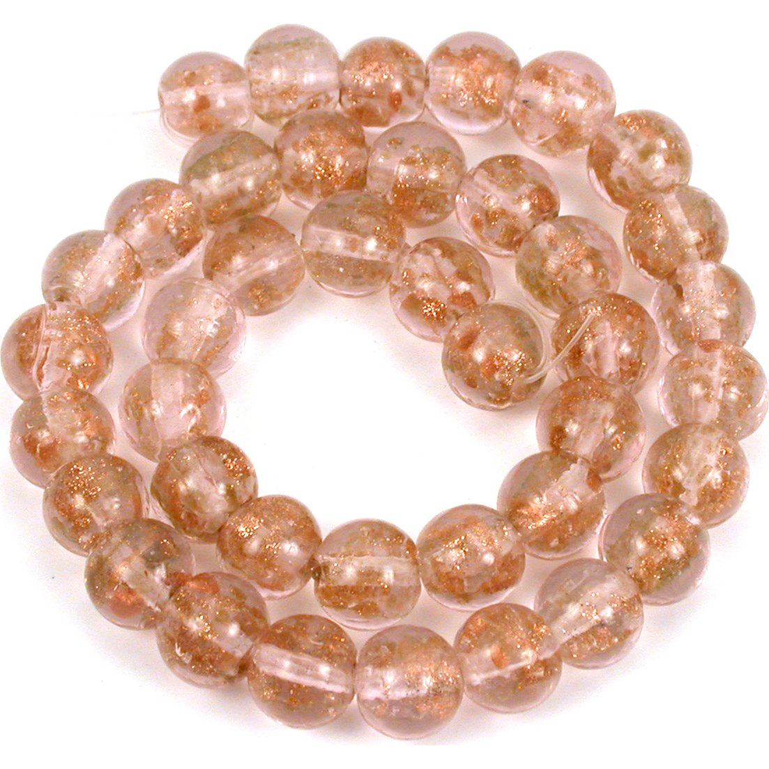 Round Gold Foil Glass Beads Pink 1 Strand