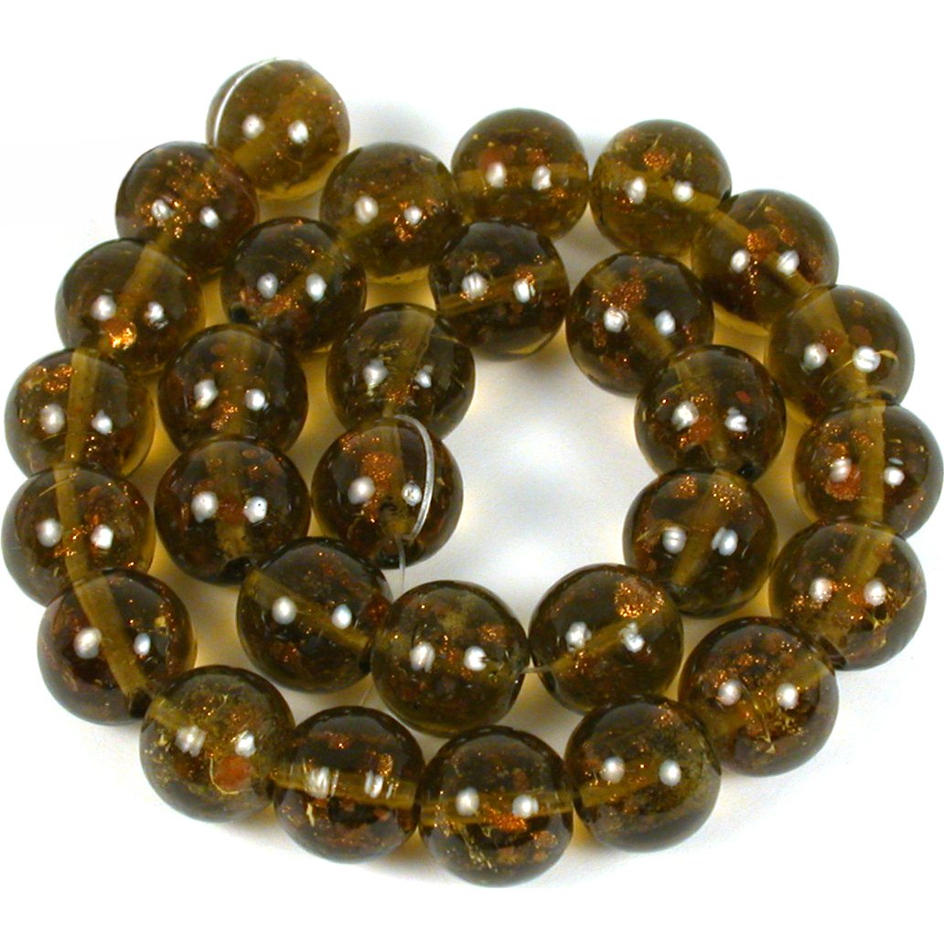 Round Gold Foil Glass Beads Olive Green 1 Strand