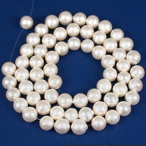 Glass Textured Pearl Beads White 6.5mm 1 Strand