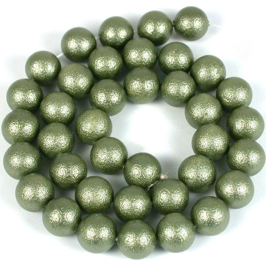 Glass Textured Pearl Beads Green 10.5mm 1 Strand
