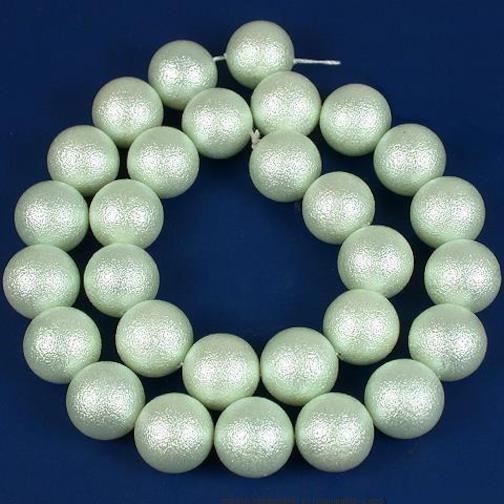Glass Textured Pearl Beads Green 12.5mm 1 Strand