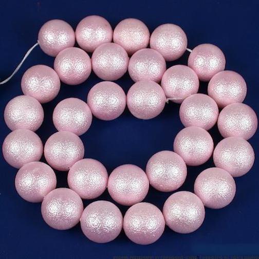 Glass Textured Pearl Beads Pink 12.5mm 1 Strand