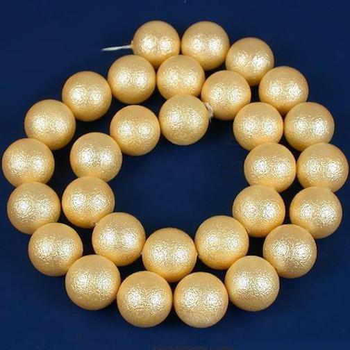 Glass Textured Pearl Beads Light Yellow 12.5mm 1 Strand