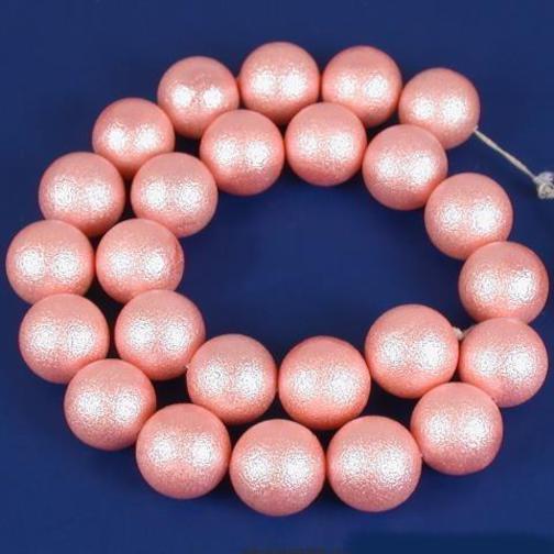 Glass Textured Pearl Beads Pink 14.5mm 1 Strand