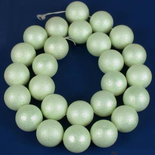 Glass Textured Pearl Beads Green 14.5mm 1 Strand
