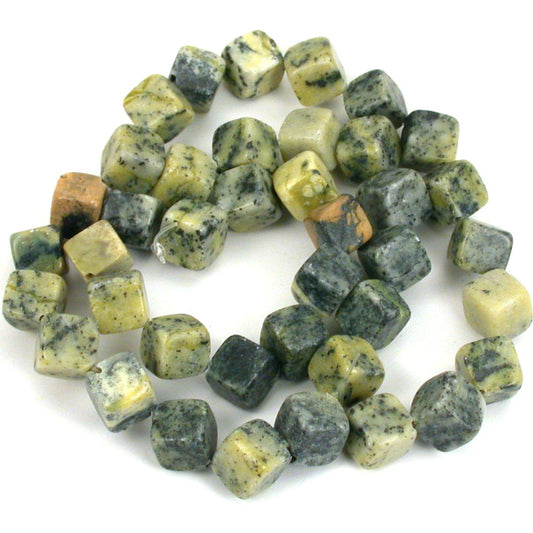Turquoise Yellow Cube Beads 8mm 1 Strand