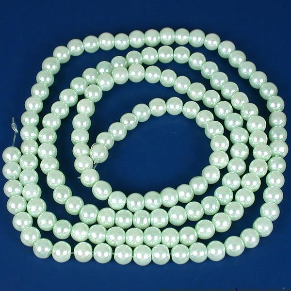 Round Glass Pearl Beads Light Green 6.5mm 1 Strand