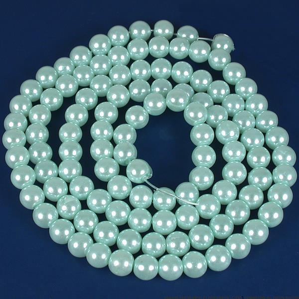 Round Glass Pearl Beads Green 7.5mm 1 Strand