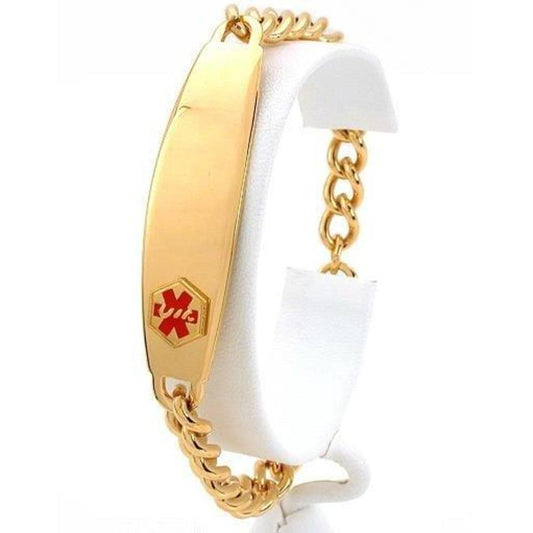 Medical ID Information Bracelet Gold Plated 8" &  Jewelry Cleaning Wipes
