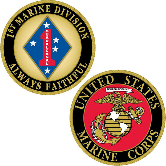 CH1225 Black/Gold U.S. Marine Corps 1st Marine Division Challenge Coin (1-3/4'')