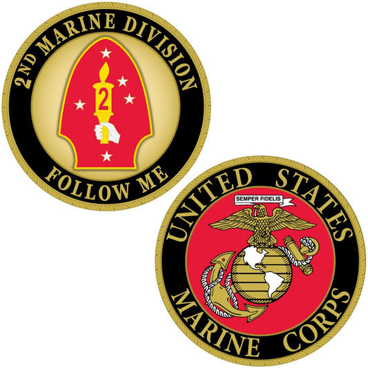 CH1226 Black/Gold U.S. Marine Corps 2nd Marine Division Challenge Coin (1-3/4'')