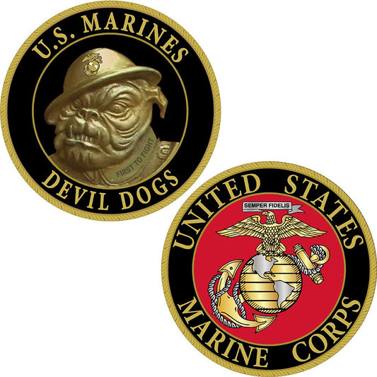CH1232 Black/Gold U.S. Marine Corps Devil Dogs Challenge Coin (1-3/4'')