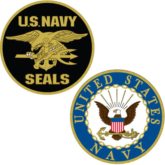CH1330 Black/Gold/Blue U.S. Navy Seals Logo Challenge Coin (1-3/4'')