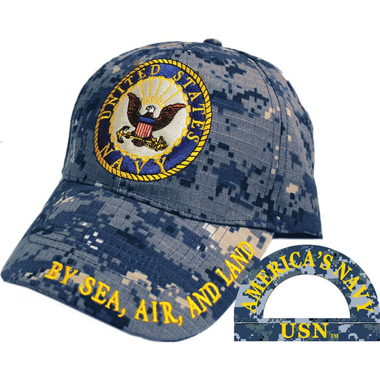 CP00215 United States Navy Logo Digital Camo Hat Cap USN "By Sea, Air, and Land"