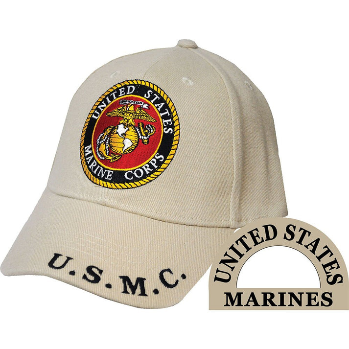 CP00328 Men's USMC Tan Logo Embroidered Ball Cap Adjustable Tan ...