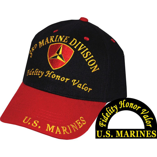 CP00331 Black/Red U.S. Marine Corps 3rd Division "Fidelity, Honor, Valor" Cap