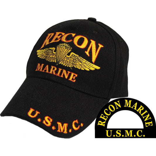 CP00332 Black U.S. Marine Corps Recon Marine Cap w/ Embroidered Logo