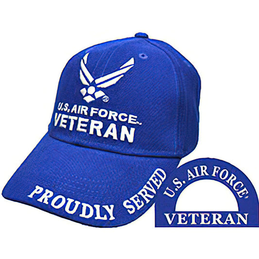 CP00407 Blue U.S. Air Force Veteran "Proudly Served" Cap w/ Logo