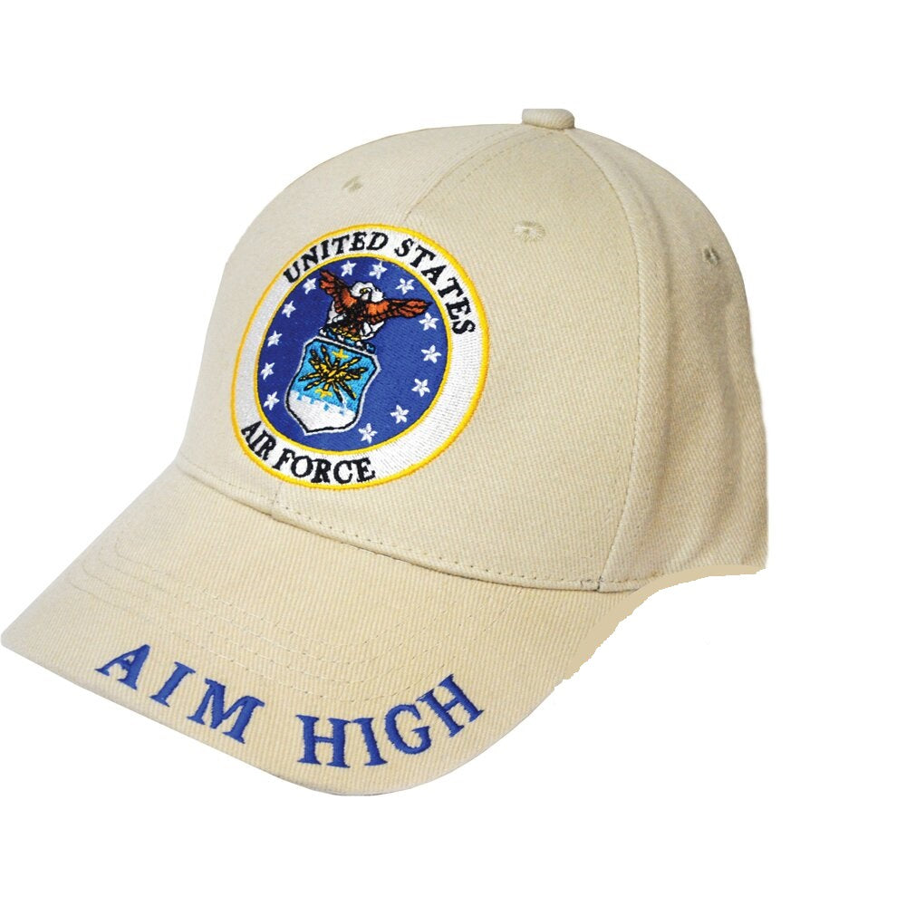 CP00414 Khaki U.S. Air Force "Aim High" Cap w/ Embroided Emblem