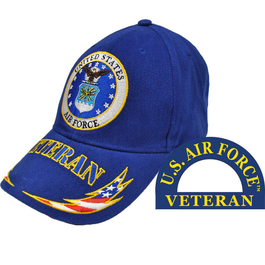 CP00416 Blue U.S. Air Force Veteran w/ Embroidered Logo and Flag Lightning Bolts