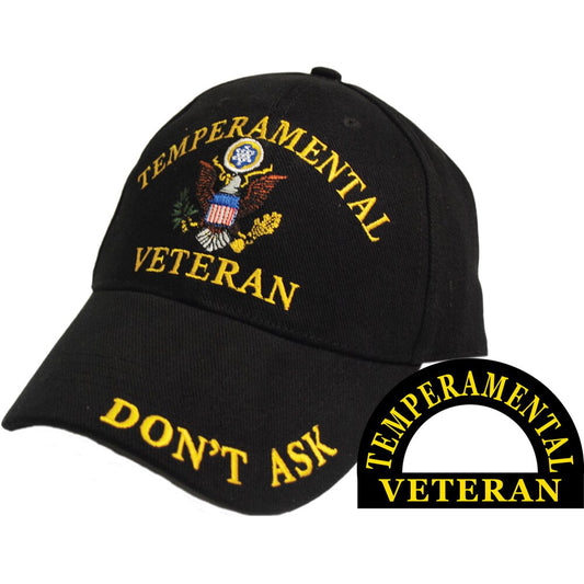 CP00820 Black Temperamental Veteran "Don't Ask" Embroidered Cap