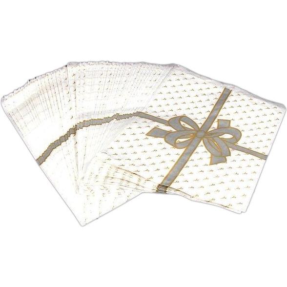 Paper Gift Bags White & Silver Color Bow 11" 100Pcs