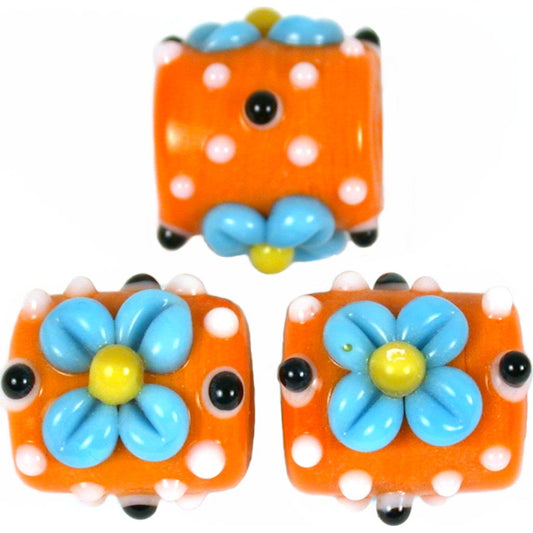 Lampwork Tube Dot Glass Beads Orange 15.5mm 15 Grams
