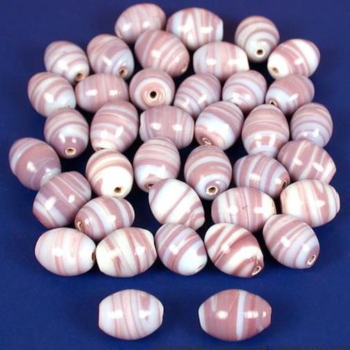 Lampwork Oval Swirl Glass Beads Purple & White 55 Grams